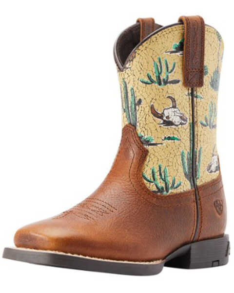Ariat Boys' Round Up Western Boots - Broad Square Toe, Beige/khaki, hi-res