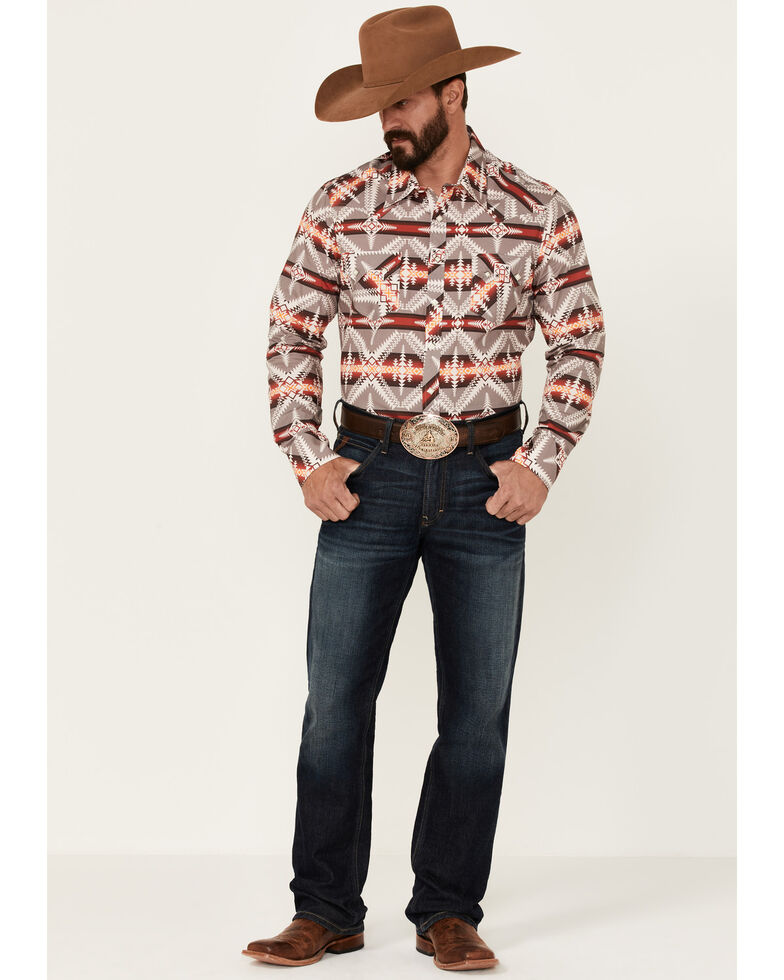 Dale Brisby Men's Brown Southwestern Stripe Long Sleeve Snap Western Shirt , Brown, hi-res