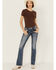 Image #3 - Miss Me Women's Dark Wash Embellished Flap Pocket Mid Rise Bootcut Stretch Denim Jeans, , hi-res