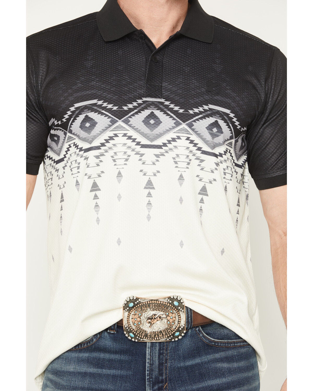 Image #3 - RANK 45&reg; Men's Elko Southwestern Border Print Short Sleeve Button-Down Polo Shirt, Black, hi-res