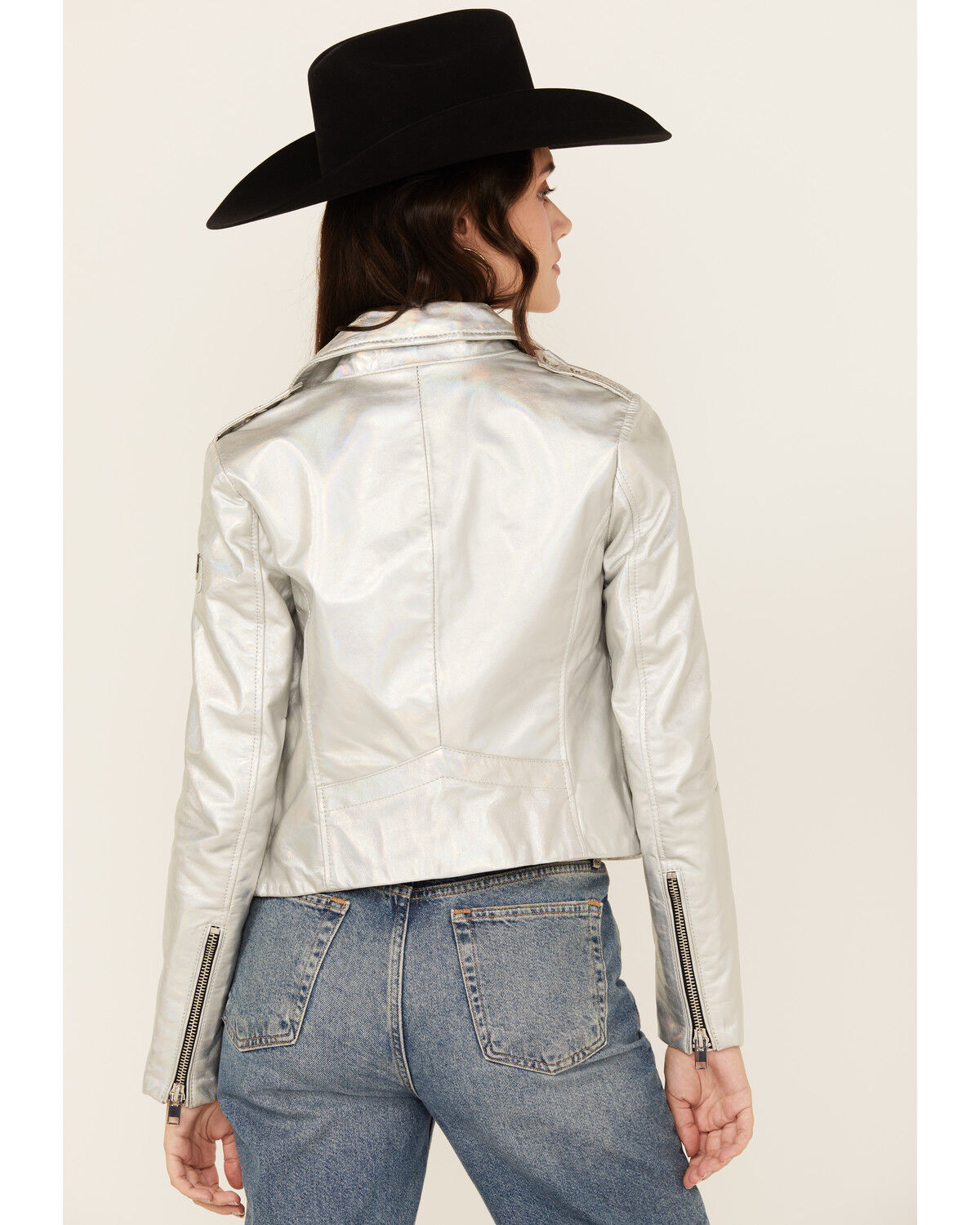 Image #4 - Mauritius Leather Women's Adeni Iridescent Leather Jacket, Silver, hi-res