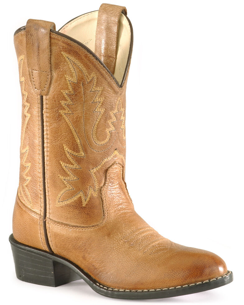 Old West Boys' Corona Calfskin Cowboy Boots - Round Toe, Tan, hi-res