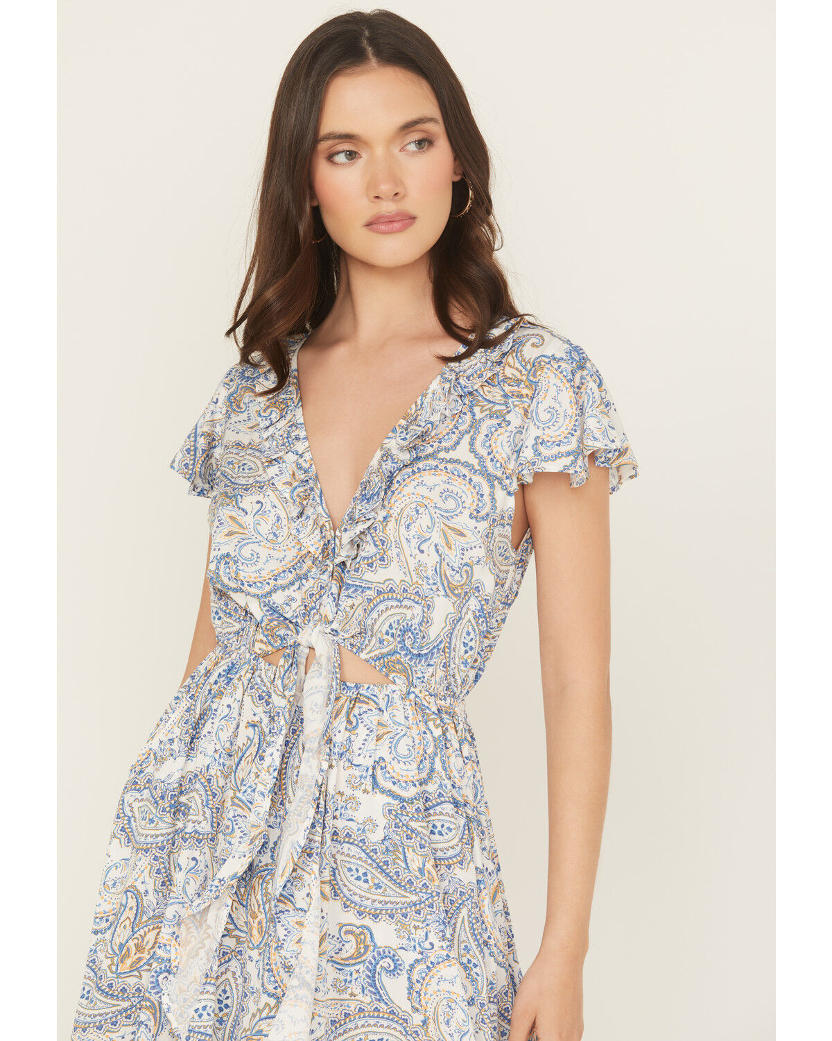 Image #2 - Beyond The Radar Women's Paisley Print Short Sleeve High-Low Dress, Blue, hi-res