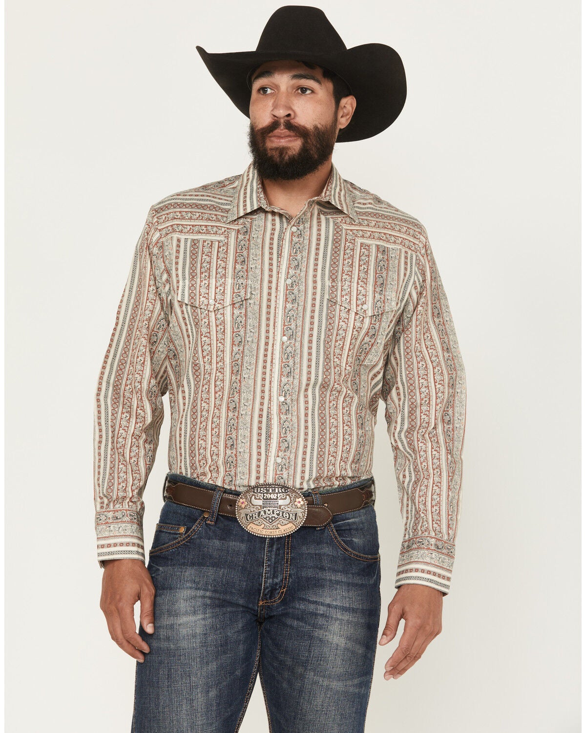 Roper Men's Wallpaper Floral Print Long Sleeve Snap Stretch Western Shirt, Multi, hi-res