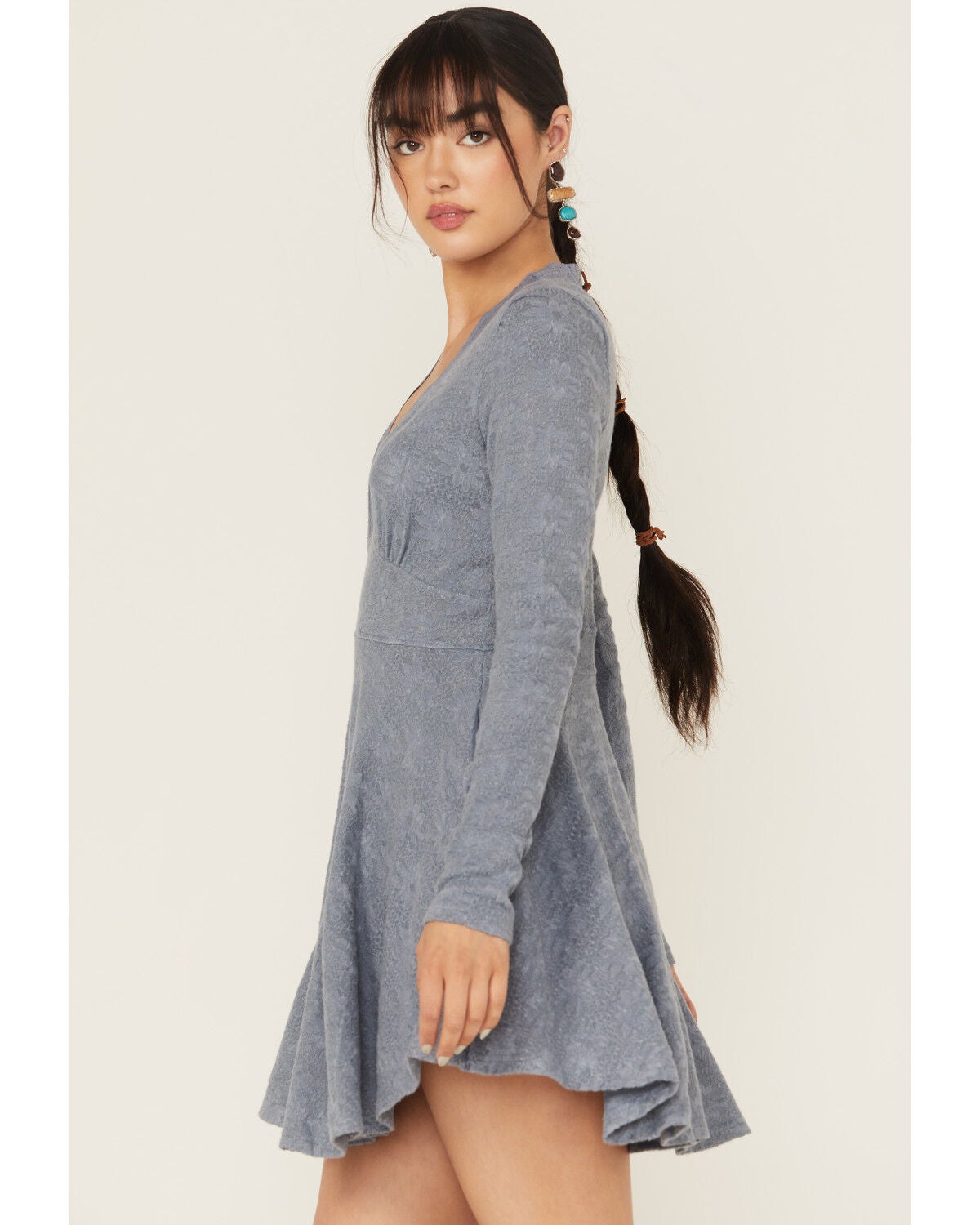 Free People Women's All Yours Long Sleeve Mini Dress, Light Blue, hi-res