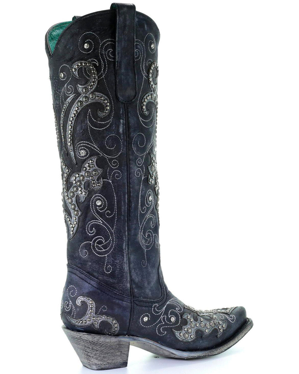 Image #7 - Corral Women's Tall Studded Overlay & Crystals Western Boots - Snip Toe, , hi-res