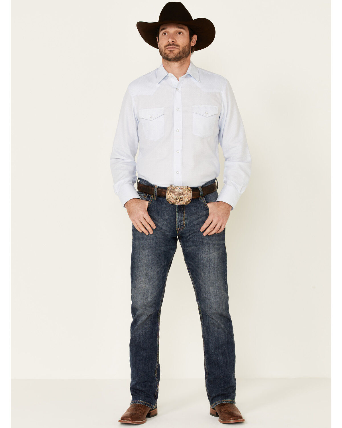 Image #2 - Roper Men's Classic Tone On Tone Solid Long Sleeve Pearl Snap Western Shirt, Light Blue, hi-res