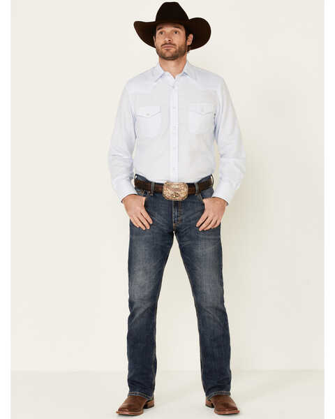 Image #2 - Roper Men's Classic Tone On Tone Solid Long Sleeve Pearl Snap Western Shirt , Light Blue, hi-res