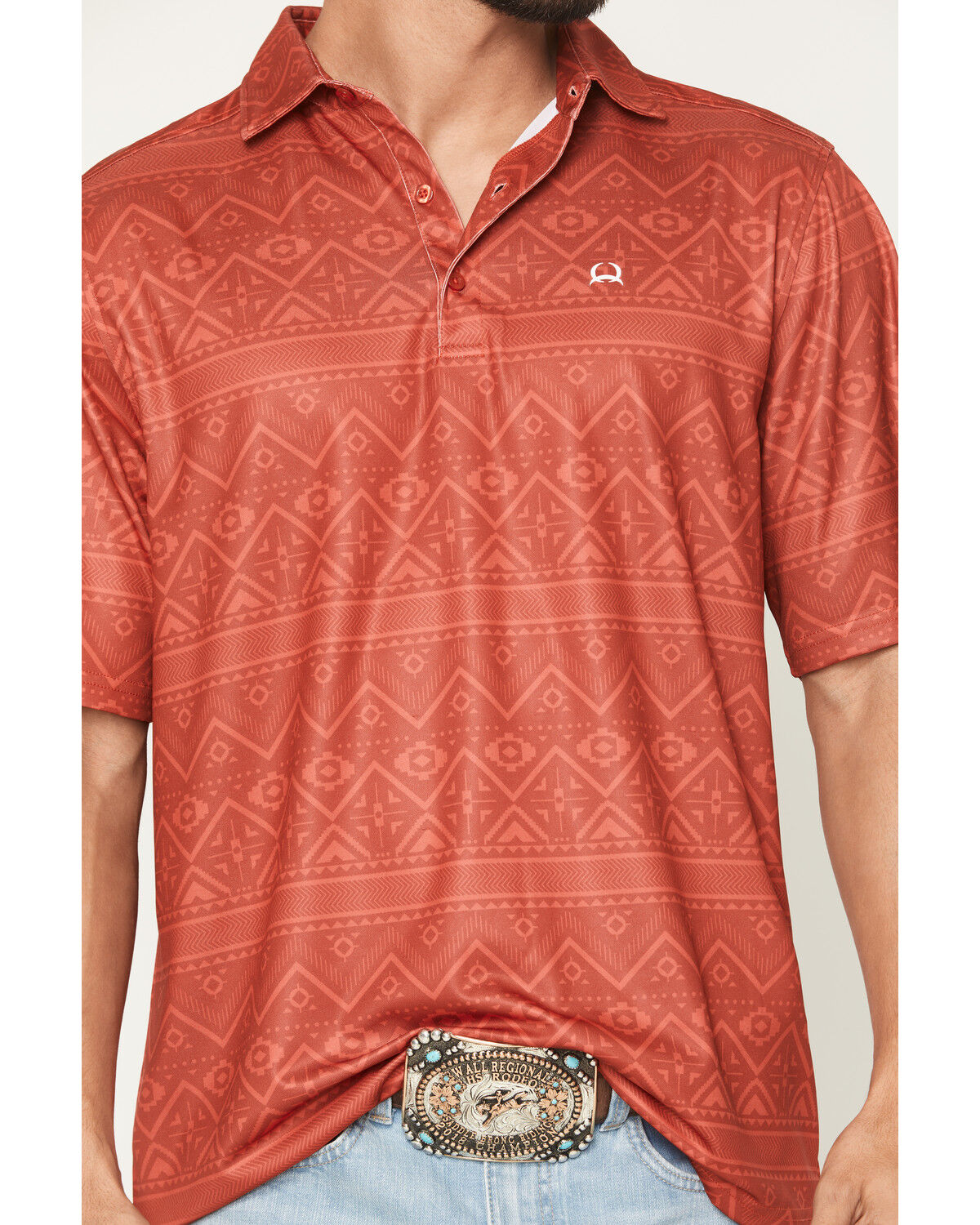 Image #3 - Cinch Men's ArenaFlex Southwestern Print Polo, Red, hi-res