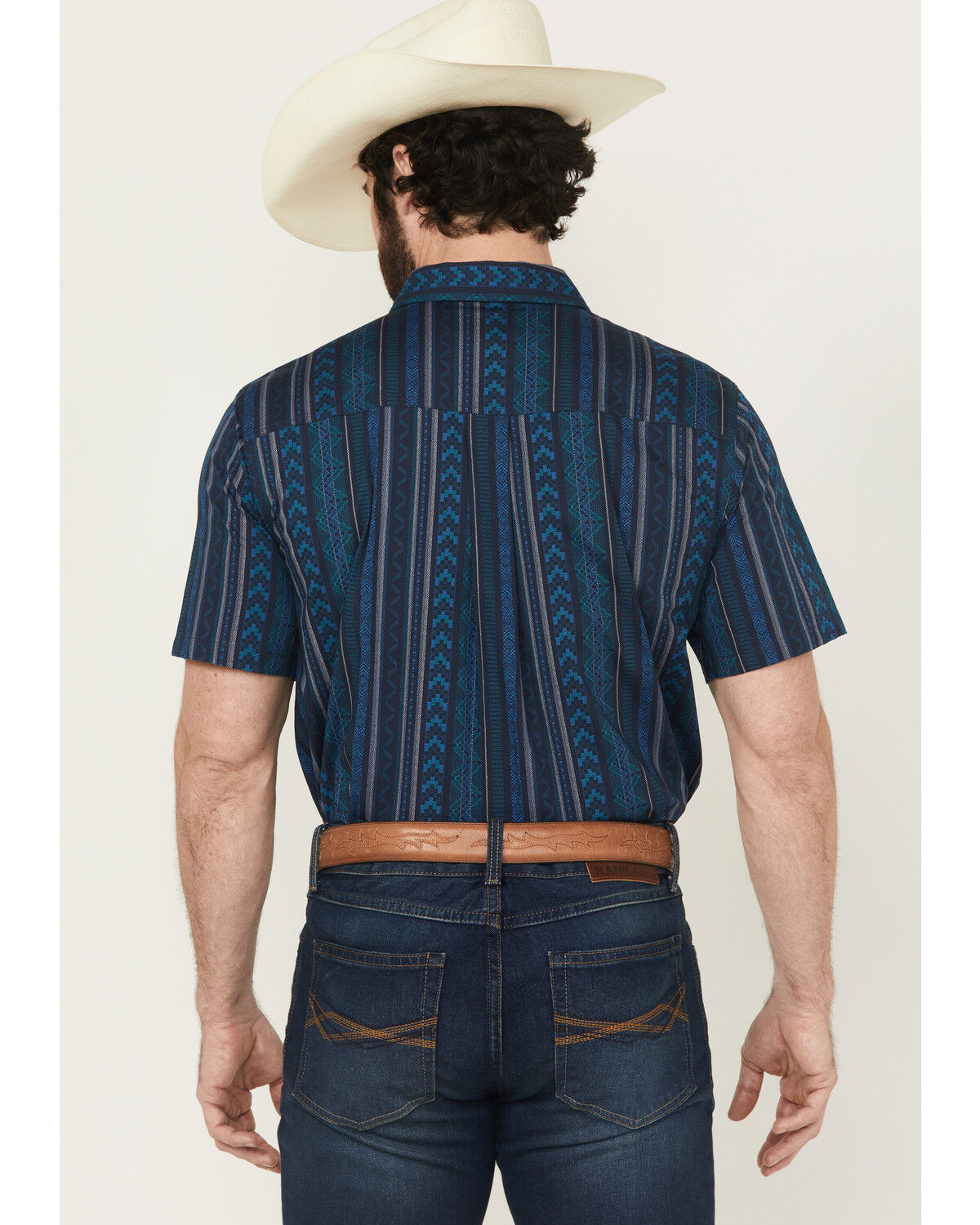 Image #4 - RANK 45® Men's Texas Ranger Striped Print Short Sleeve Button-Down Stretch Western Shirt, Blue, hi-res