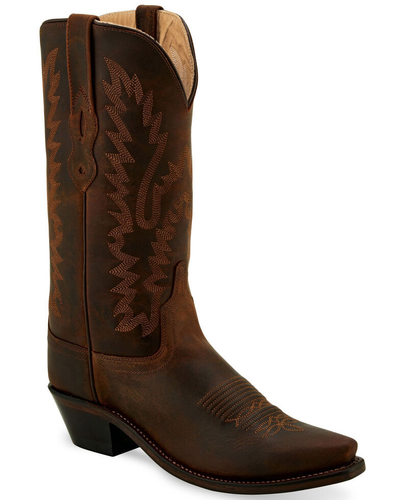 Old West Women's 12" Classic Western Boots - Snip Toe, Brown, hi-res