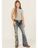 Image #1 - Grace In LA Girls' Light Wash Floral Embroidered Flare Stretch Denim Jeans, Blue, hi-res