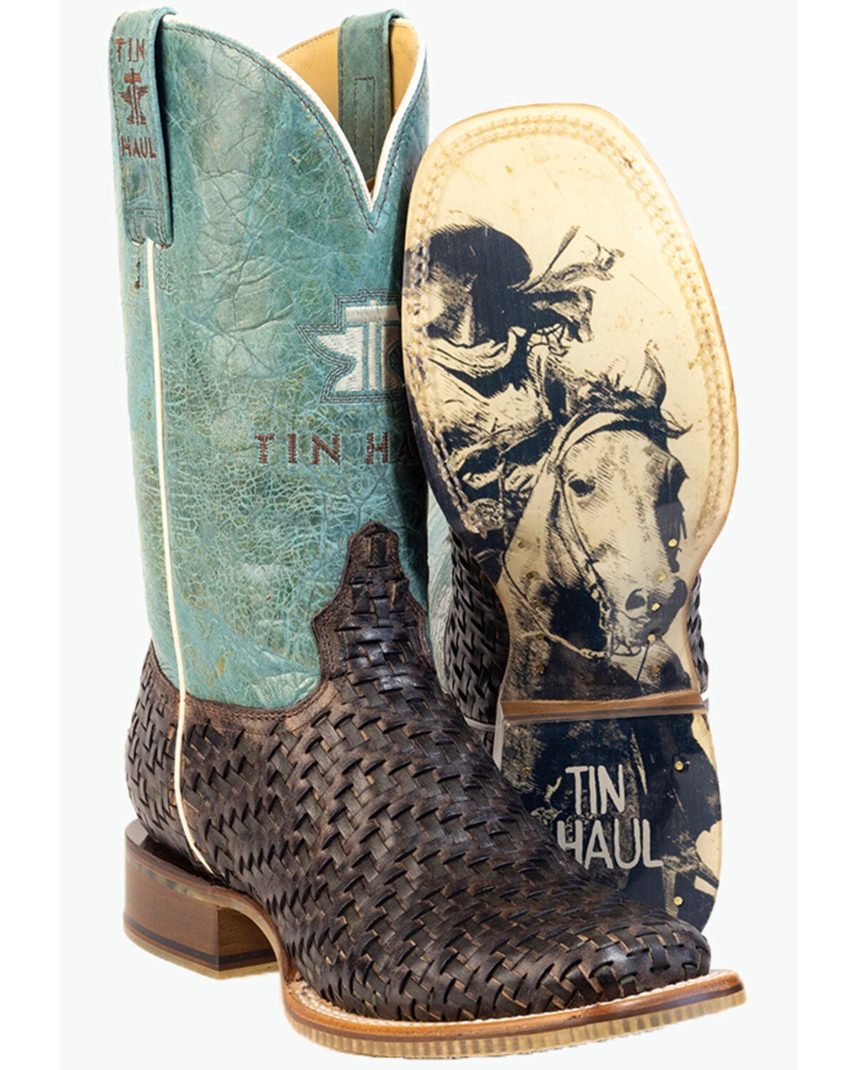 Tin Haul Women's Intertwined Western Boots - Broad Square Toe, Brown, hi-res