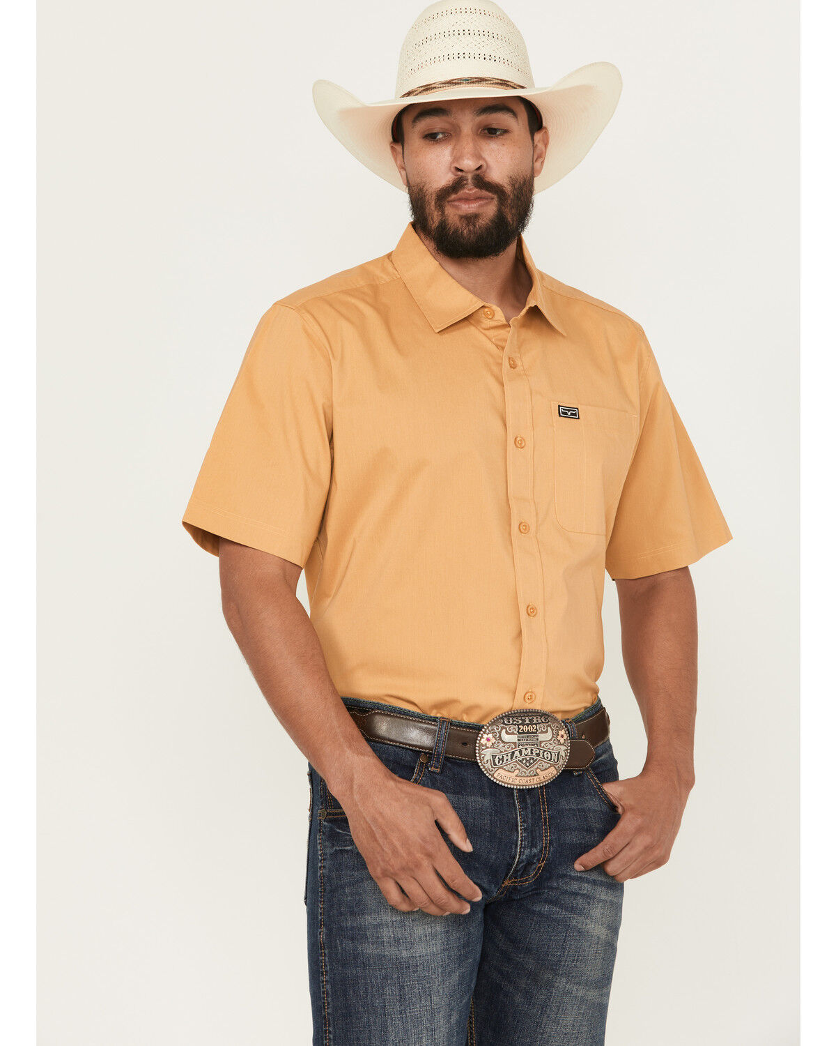 Image #1 - Kimes Ranch Men's Linville Solid Short Sleeve Button-Down Western Shirt, Gold, hi-res