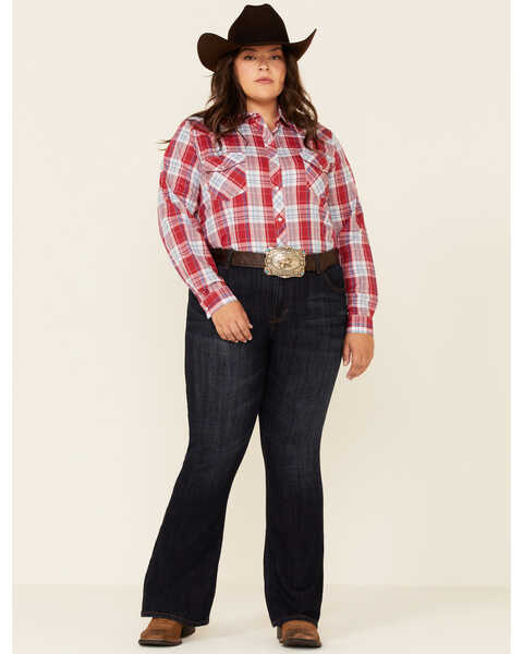Image #2 - Roper Women's Red Plaid Long Sleeve Pearl Snap Western Core Shirt - Plus, Red, hi-res