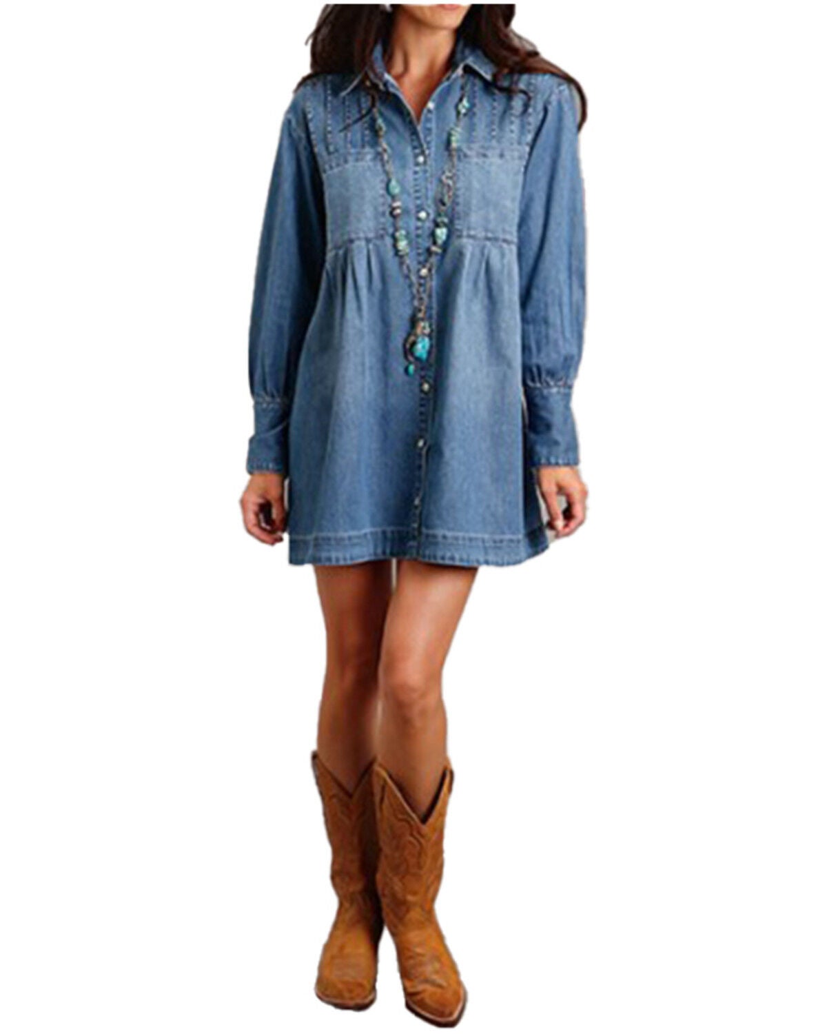 Stetson Women's Dark Wash Denim Long Sleeve Mini Shirt Dress, Dark Wash, hi-res