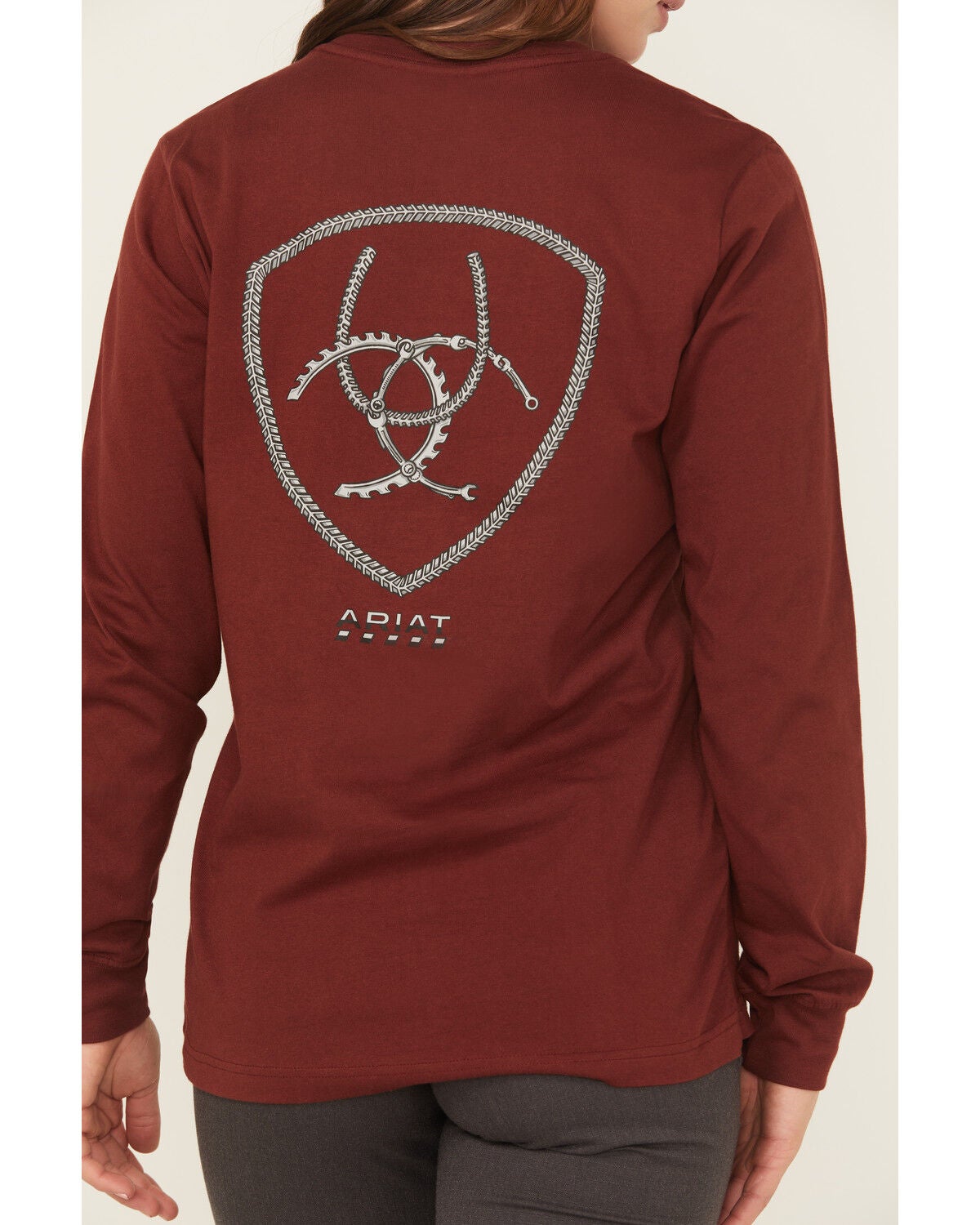 Image #4 - Ariat Women's Rebar Cotton Strong Workshop Logo Long Sleeve Graphic Tee, Brown, hi-res