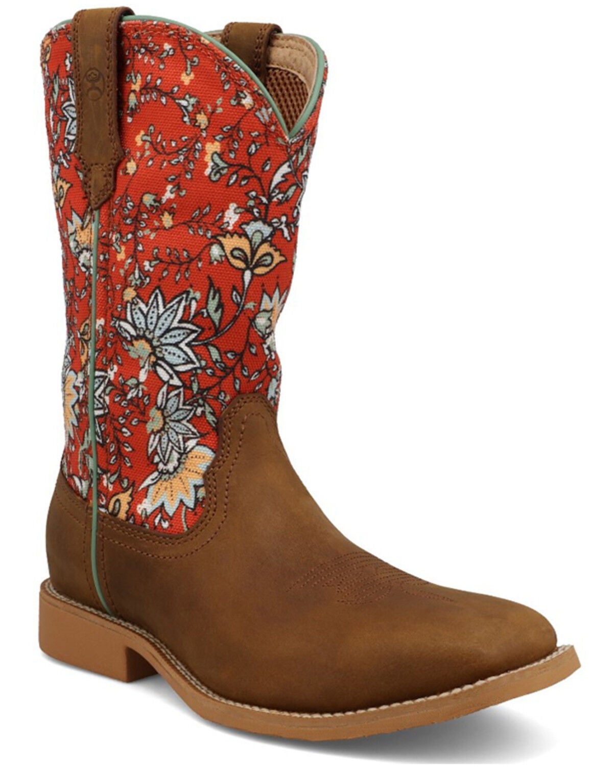 Image #1 - Hooey by Twisted X Girls' Floral Western Boots - Broad Square Toe, Red, hi-res