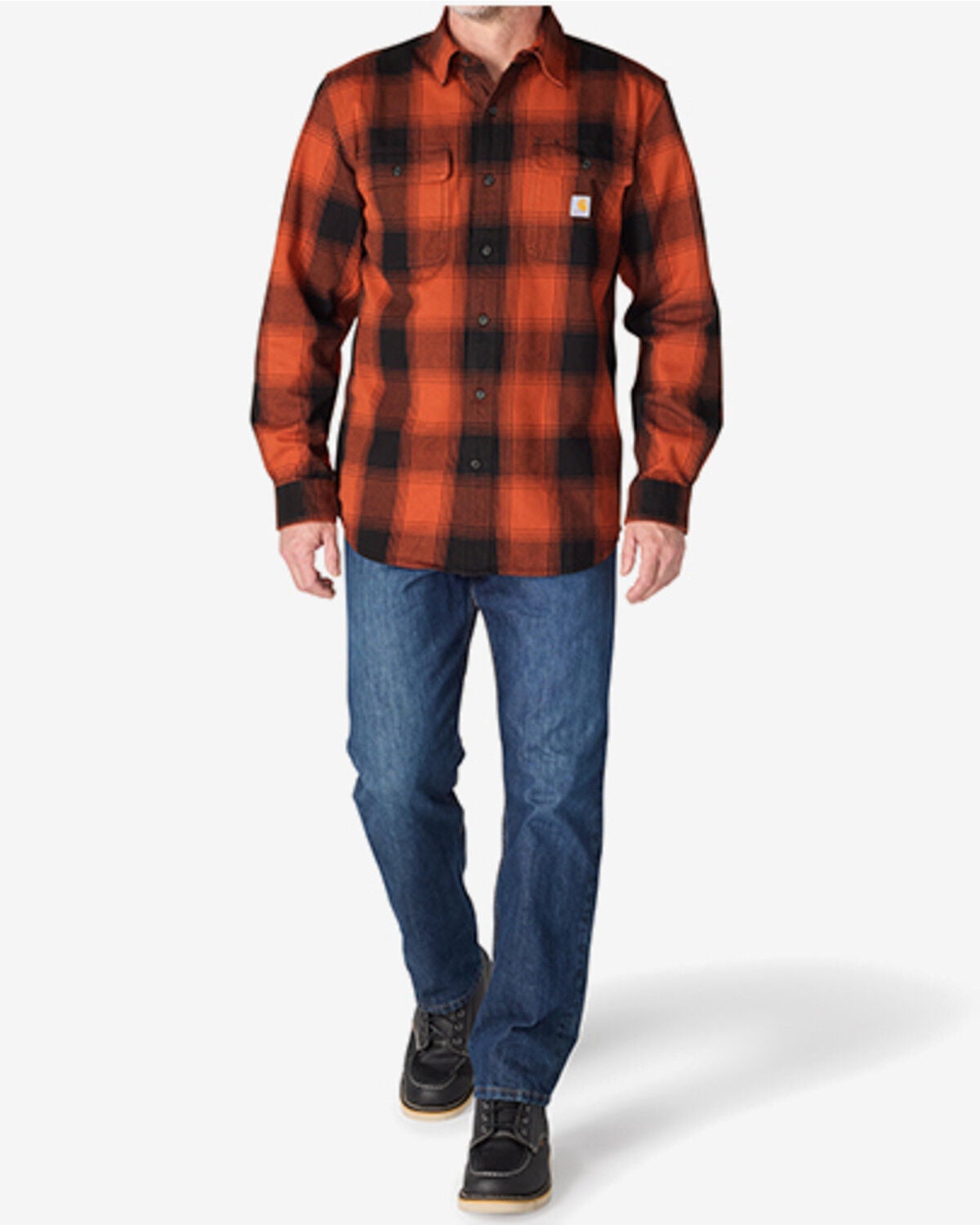 Carhartt Men's Hubbard Loose Fit Heavyweight Plaid Print Long Sleeve Flannel Shirt, Red, hi-res