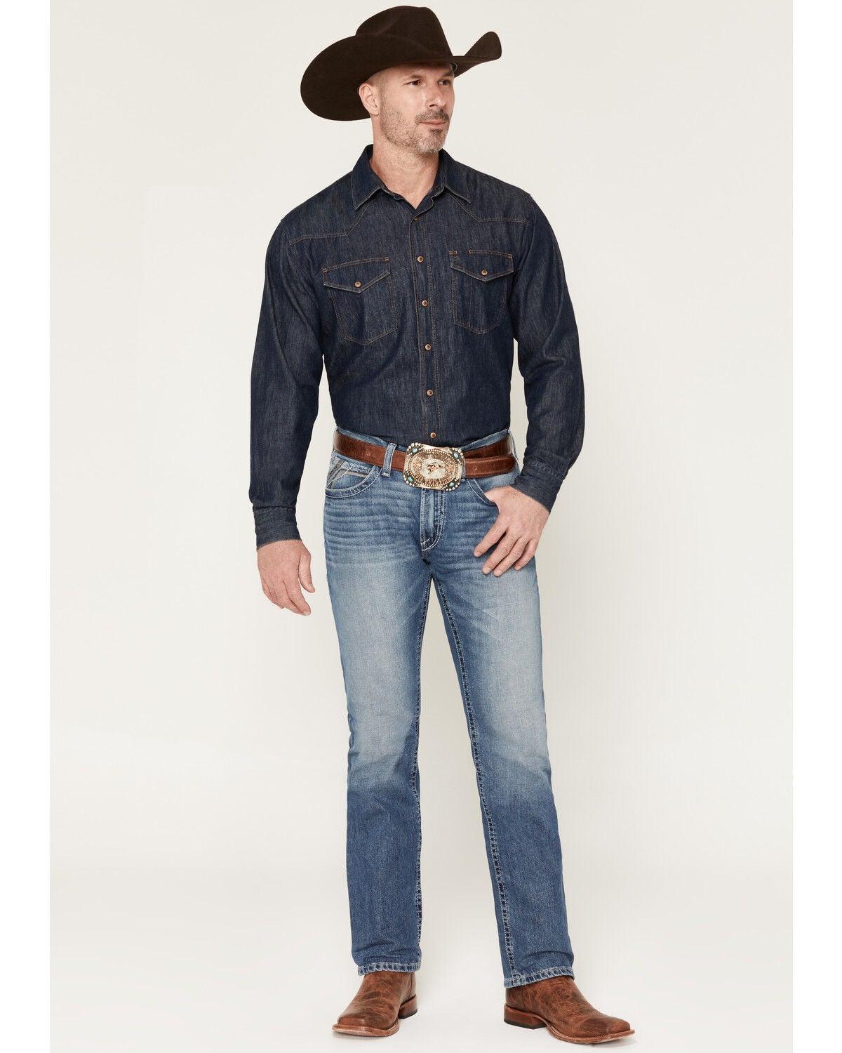 Image #1 - Ariat Men's M4 Logan Medium Wash Relaxed Straight Denim Jeans, Medium Wash, hi-res