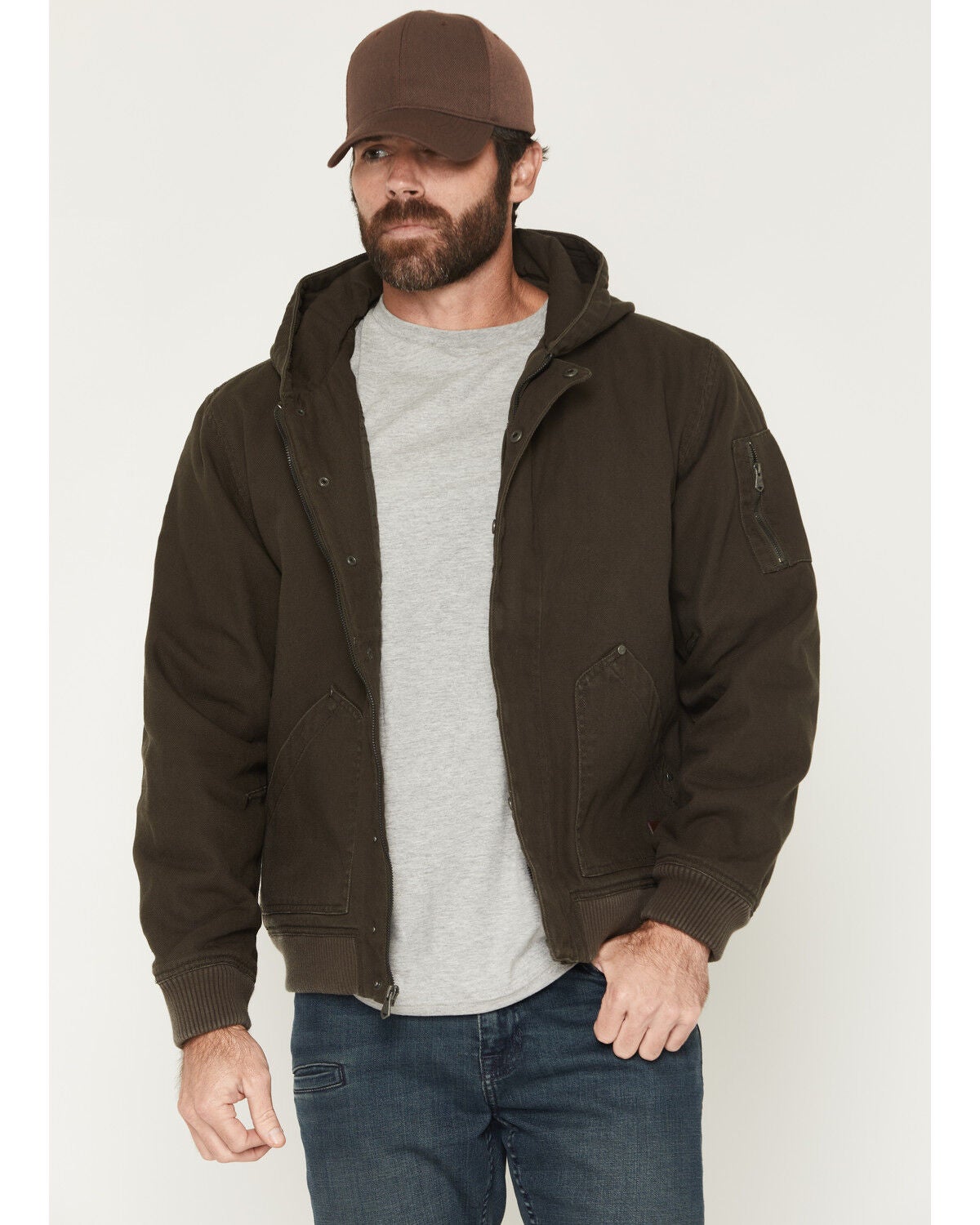 Thorogood Men's Legacy Stone Washed Hooded Bomber Jacket, Black, hi-res