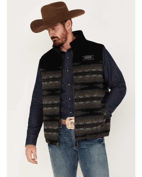 Cinch Men's Southwestern Stripe Concealed Carry Zip-Front Wool Vest , Black, hi-res