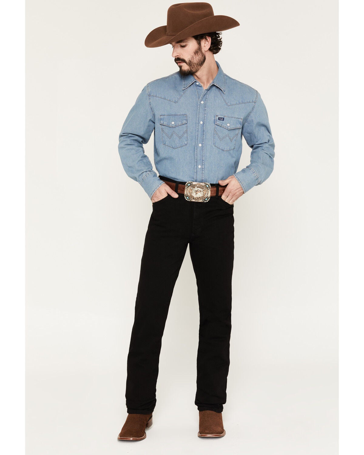 Image #1 - Wrangler Men's 936 High Rise Prewashed Cowboy Cut Slim Straight Jeans, Shadow Black, hi-res