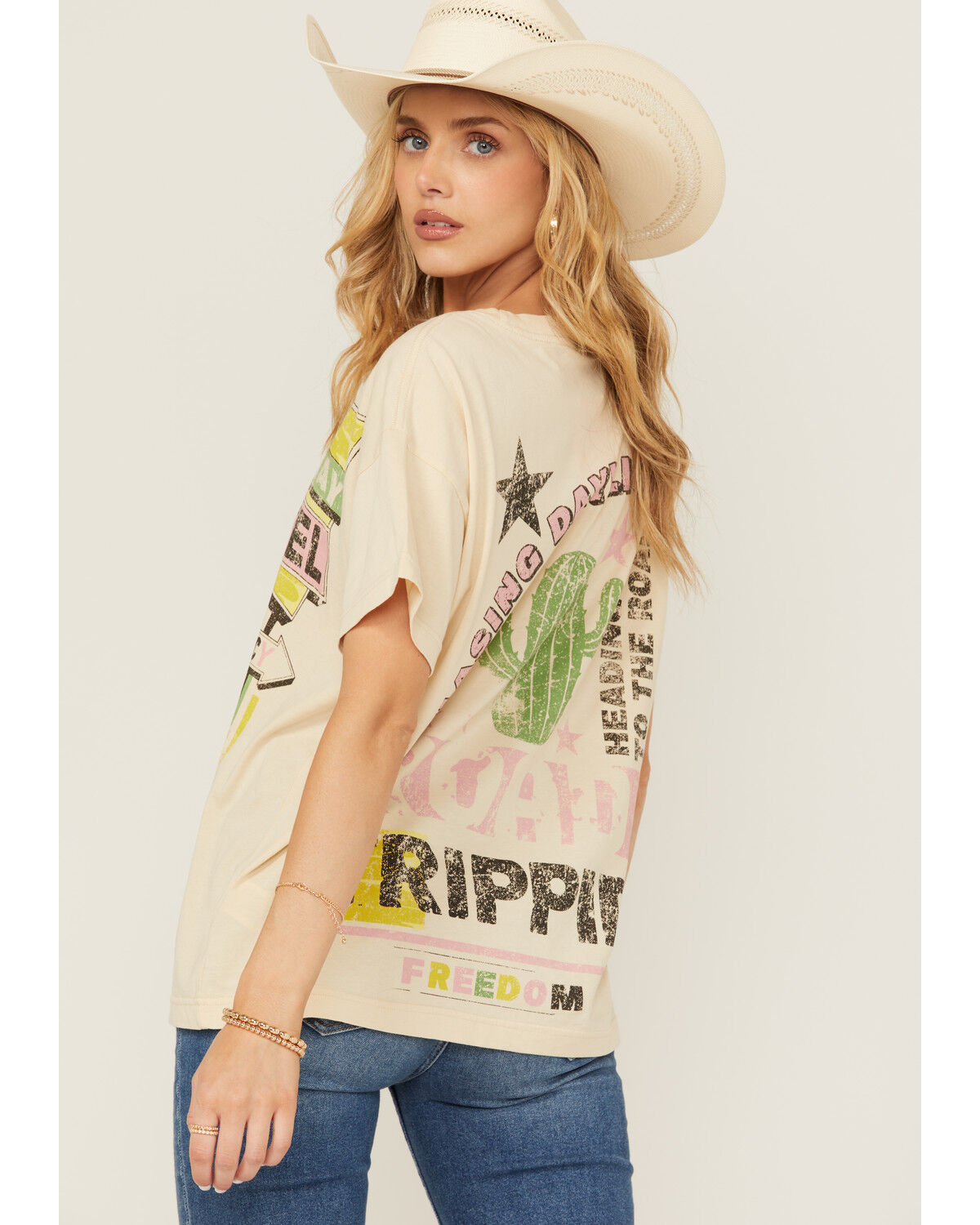 Image #4 - Cleo + Wolf Women's Route 66 Oversized Short Sleeve Graphic Tee, Oatmeal, hi-res