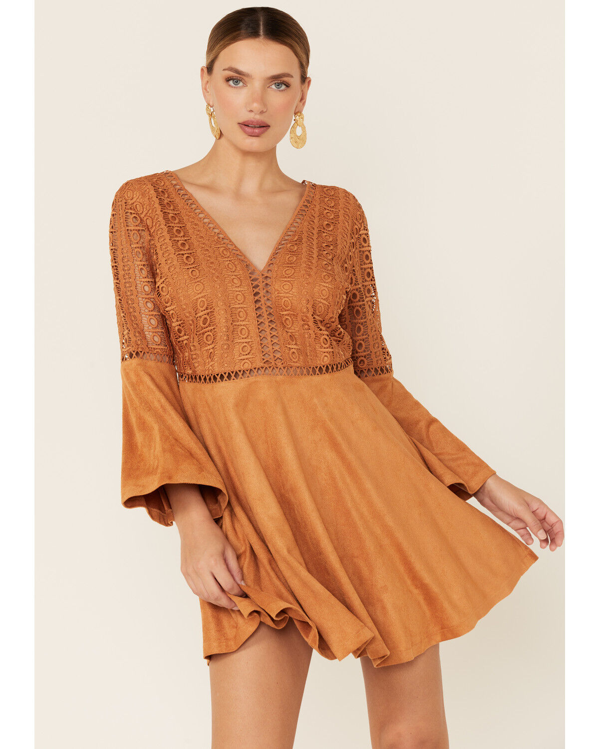 Image #4 - Beyond The Radar Women's Cut-Out Bell Sleeve Mini Dress, , hi-res