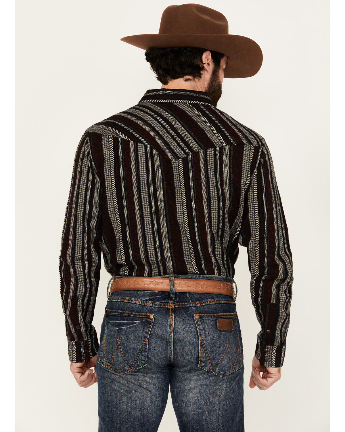 Image #4 - Cody James Men's Caspian Serape Striped Long Sleeve Snap Western Shirt - Tall, Burgundy, hi-res