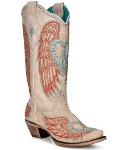 Corral Women's Heart Wings Tall Western Boots - Snip Toe, White, hi-res