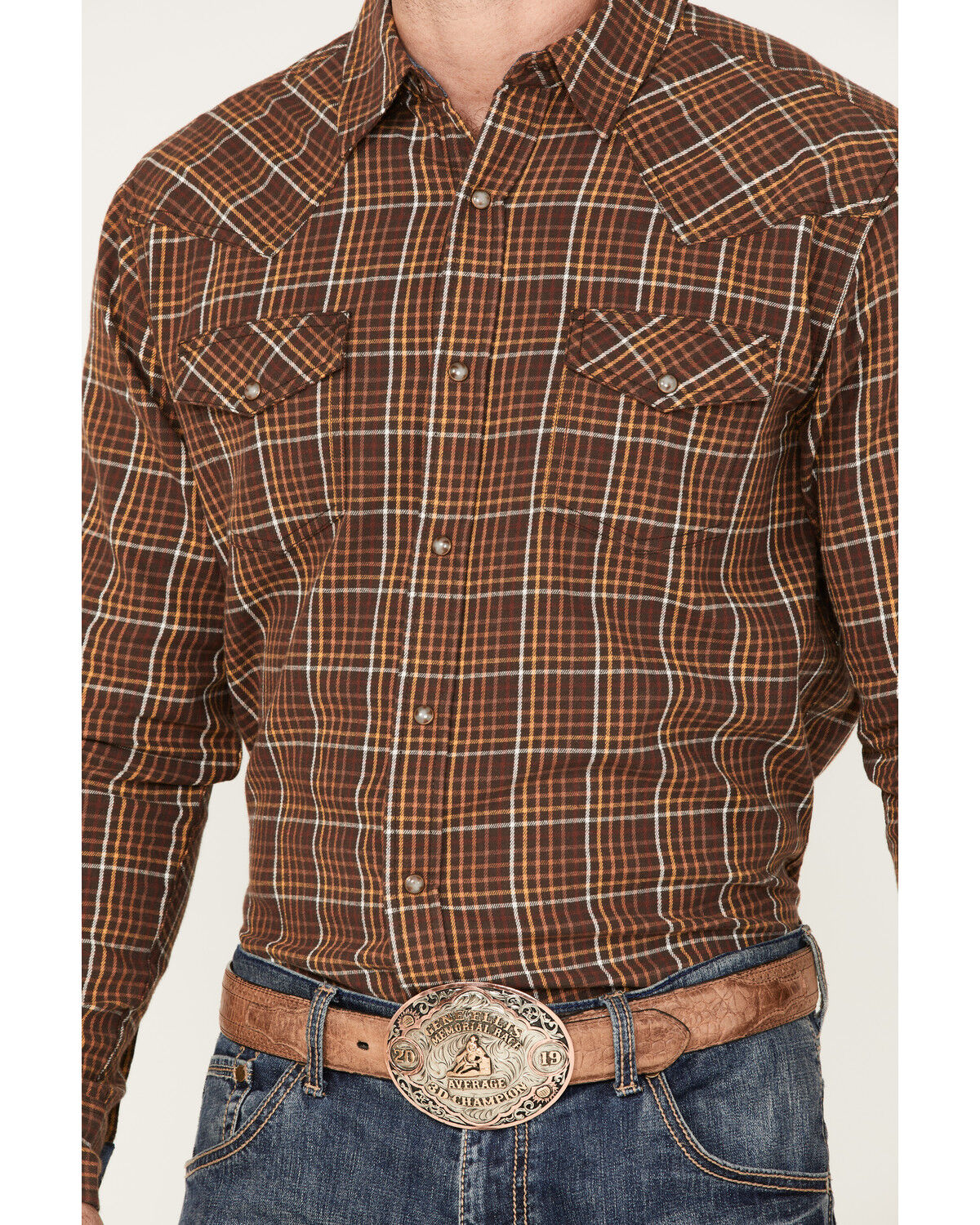 Image #3 - Cody James Men's Rusty Nail Plaid Print Long Sleeve Snap Western Flannel Shirt, Rust Copper, hi-res