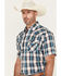 Image #2 - Ely Walker Men's Plaid Print Short Sleeve Snap Stretch Western Shirt - Tall, Teal, hi-res