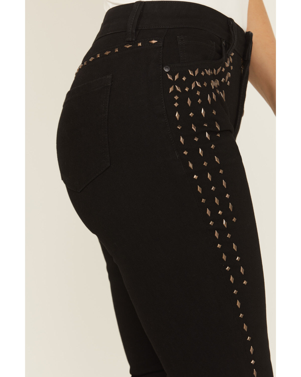 Image #4 - Wonderwest Women's Rigid Like Black Studded High Rise Bootcut Stretch Denim Jeans, Black, hi-res