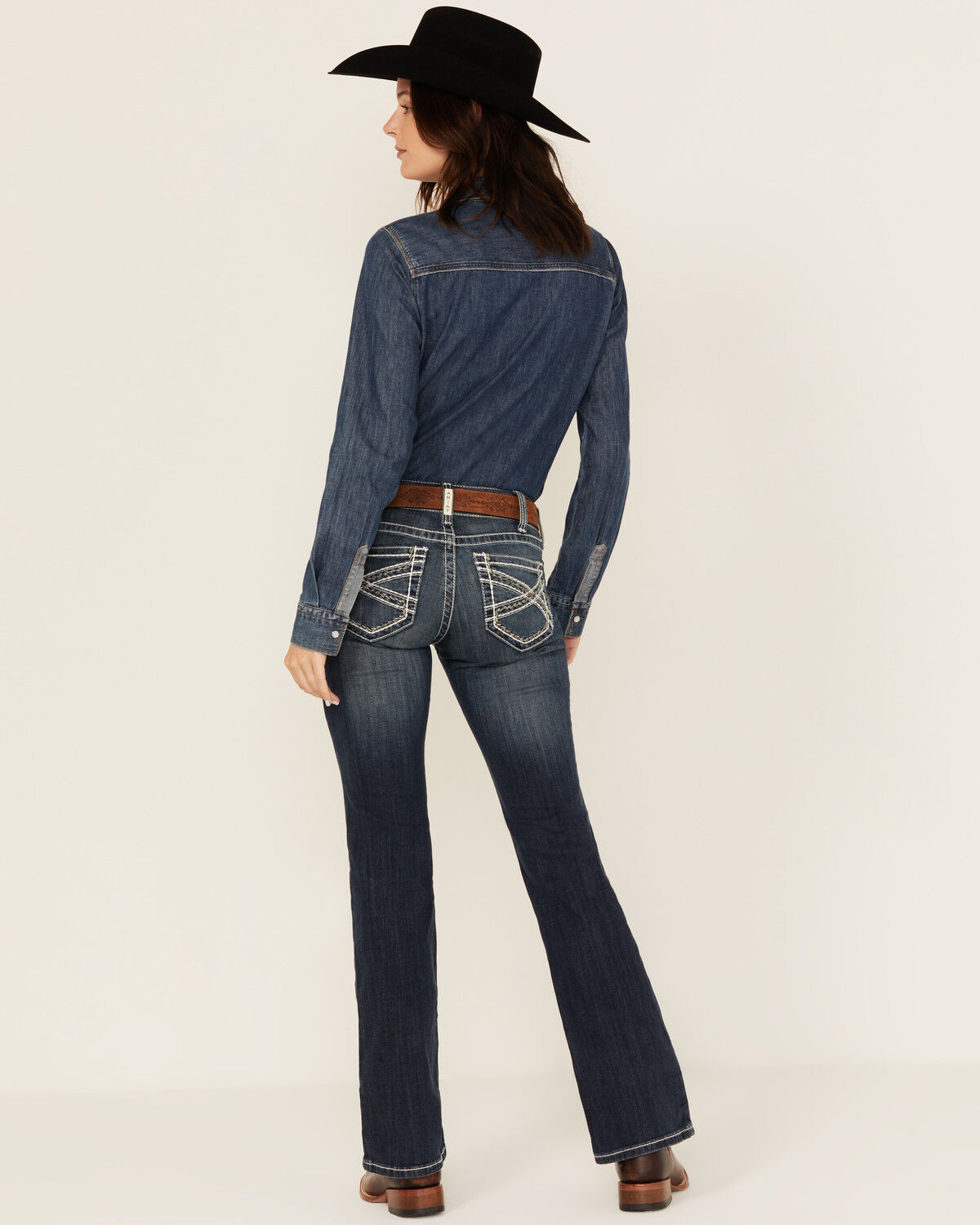 Image #1 - Ariat Women's Mid Rise Stretch Entwined Boot Cut Jeans, Indigo, hi-res