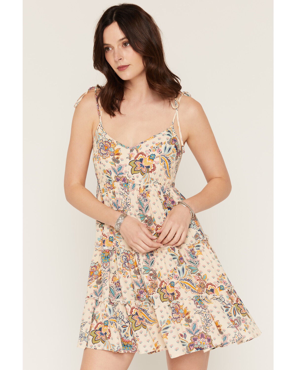Image #2 - Shyanne Women's Leon Floral Print Mini Dress, Beige, hi-res