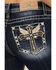 Image #2 - Miss Me Women's Dark Wash Mid Rise Angel Wing Cross Pocket Bootcut Stretch Denim Jeans, Dark Wash, hi-res