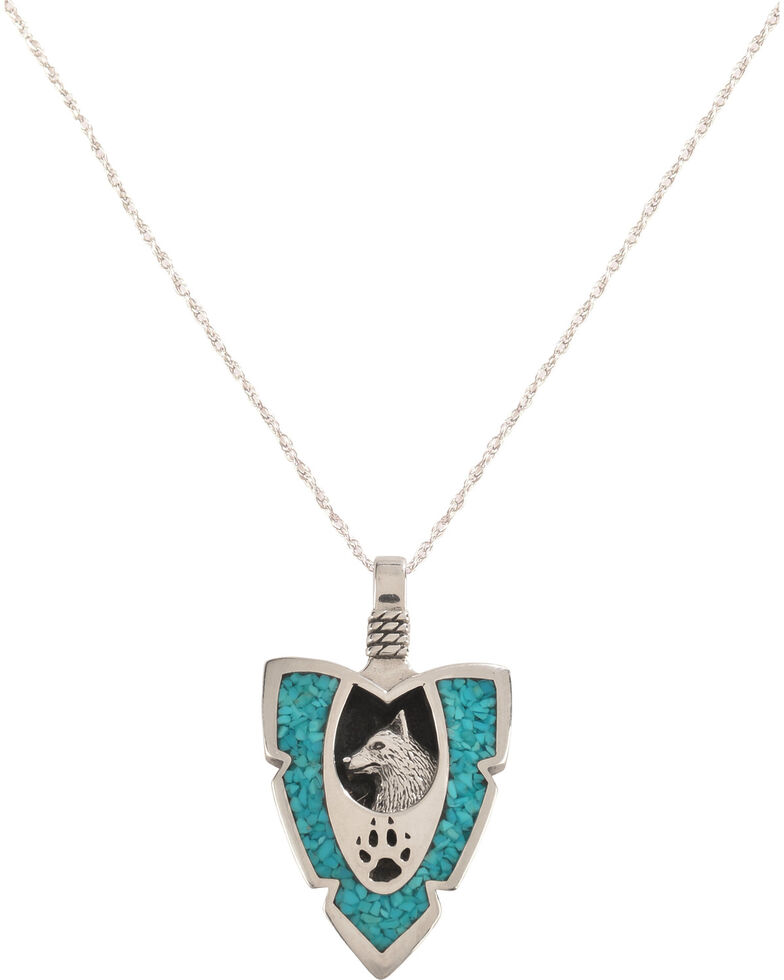 Silver Legends Women's Wolf and Paw Arrowhead Necklace , Turquoise, hi-res