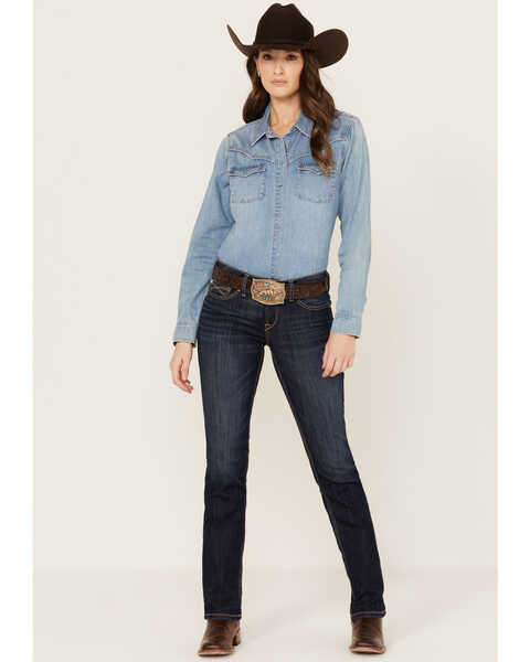 Image #3 - Ariat Women's R.E.A.L Perfect Rise Greta Stretch Straight Jeans, Dark Wash, hi-res