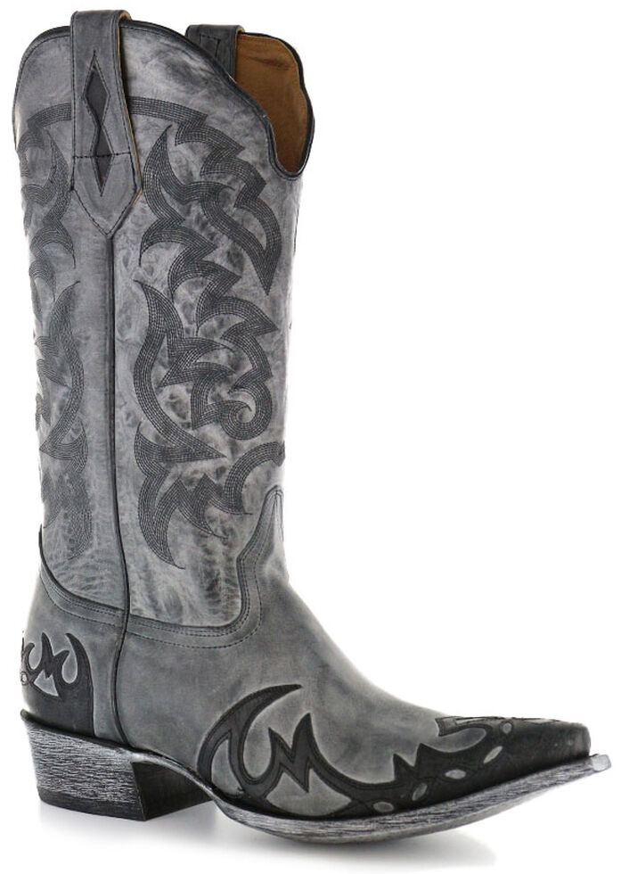 Moonshine Spirit Men's Distressed Grey Cowboy Boots - Snip Toe, Black, hi-res