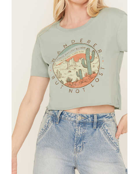 Image #3 - Kerusso Women's Wanderer But Not Lost Desert Cropped Graphic Tee, Green, hi-res