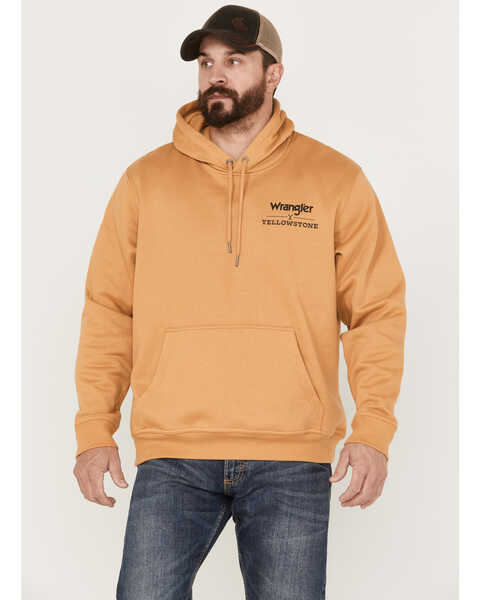 Wrangler Men's Yellowstone Y Back Logo Graphic Hooded Sweatshirt , Mustard, hi-res