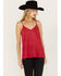 Image #1 - Vocal Women's Studded Faux Suede Cami Top, Red, hi-res