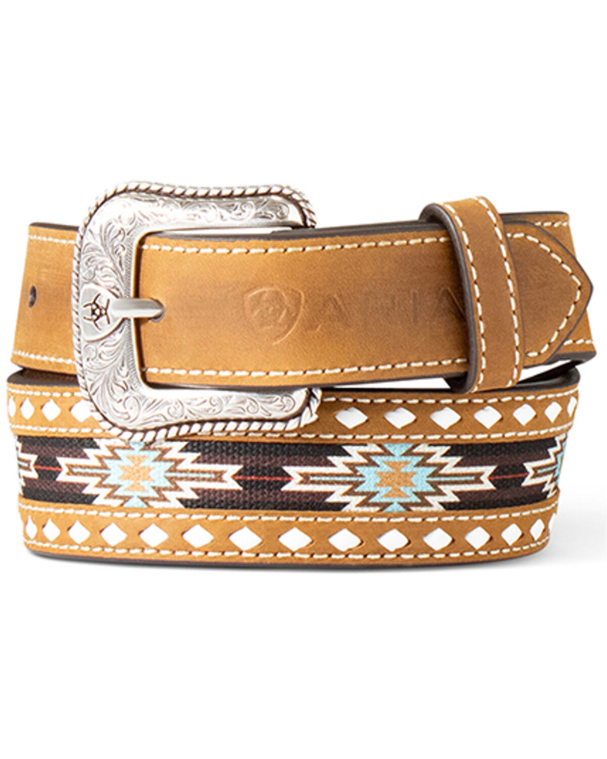 Image #1 - Ariat Boys' Southwestern Embroidered Leather Belt, Brown, hi-res