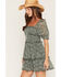 Image #2 - Trixxi Women's Floral Print Smocked Waist Tiered Mini Dress, Green, hi-res
