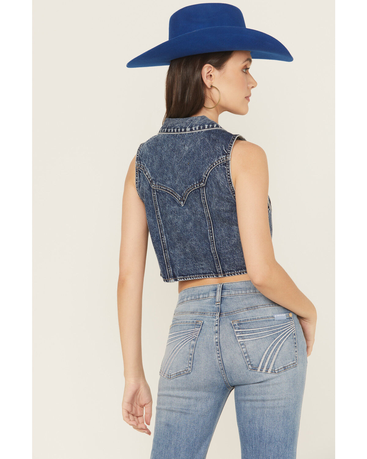 Image #4 - Rock & Roll Denim Women's Denim Fringe Concho Vest, Blue, hi-res