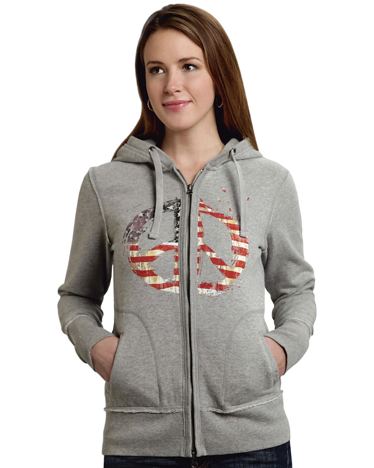 Roper Women's Americana Peace Zip-Up Hoodie, Grey, hi-res