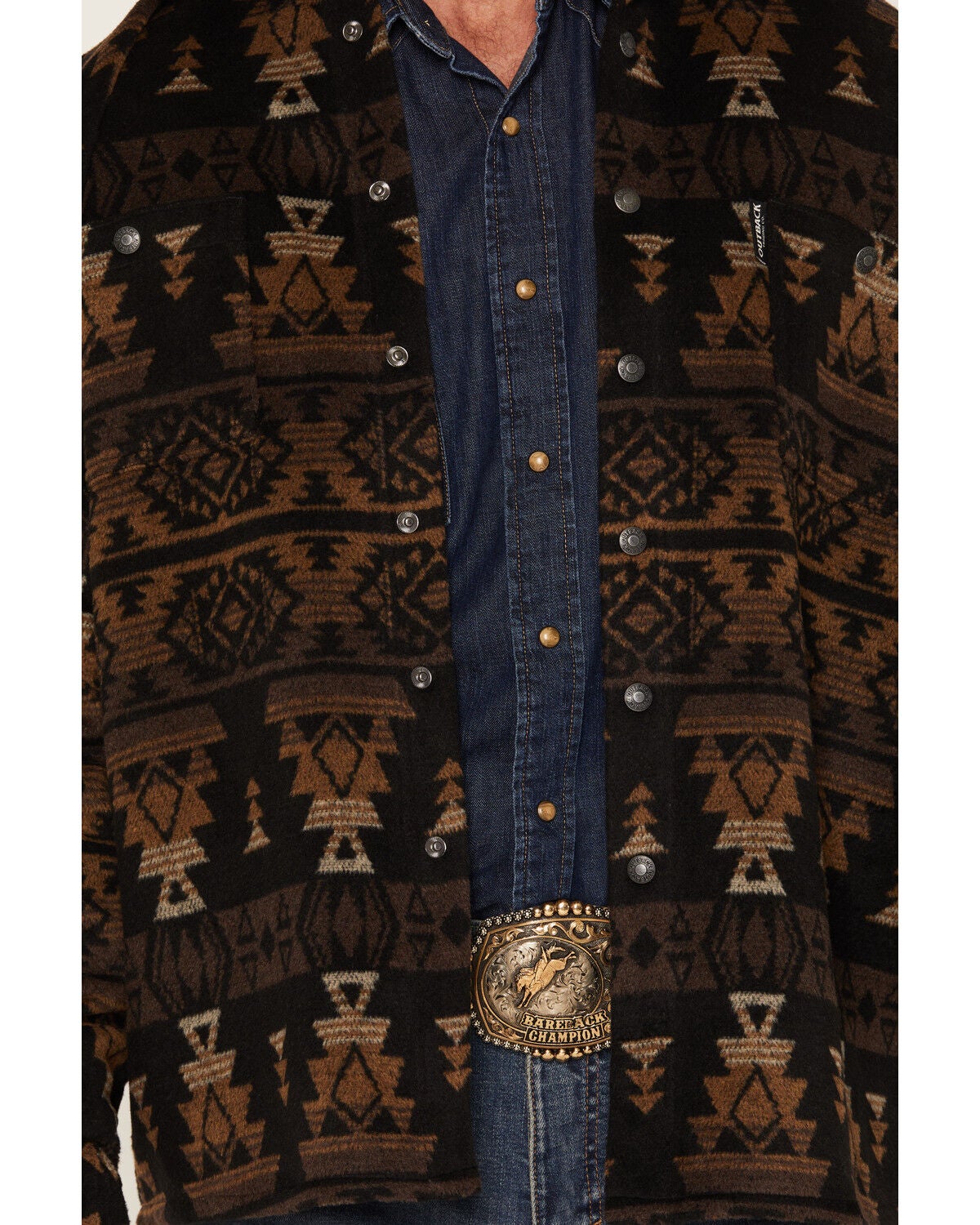Image #3 - Outback Trading Co Men's Hudson Southwestern Print Snap Shirt Jacket, Dark Brown, hi-res