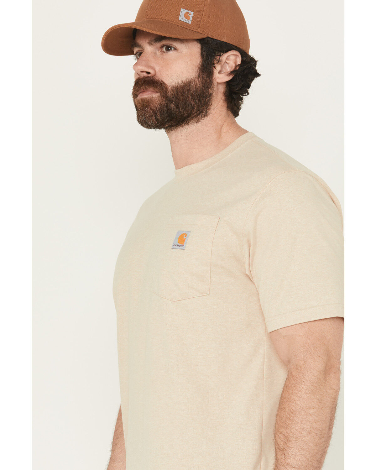 Image #2 - Carhartt Men's Loose Fit Heavyweight Logo Pocket Work T-Shirt, Cream, hi-res