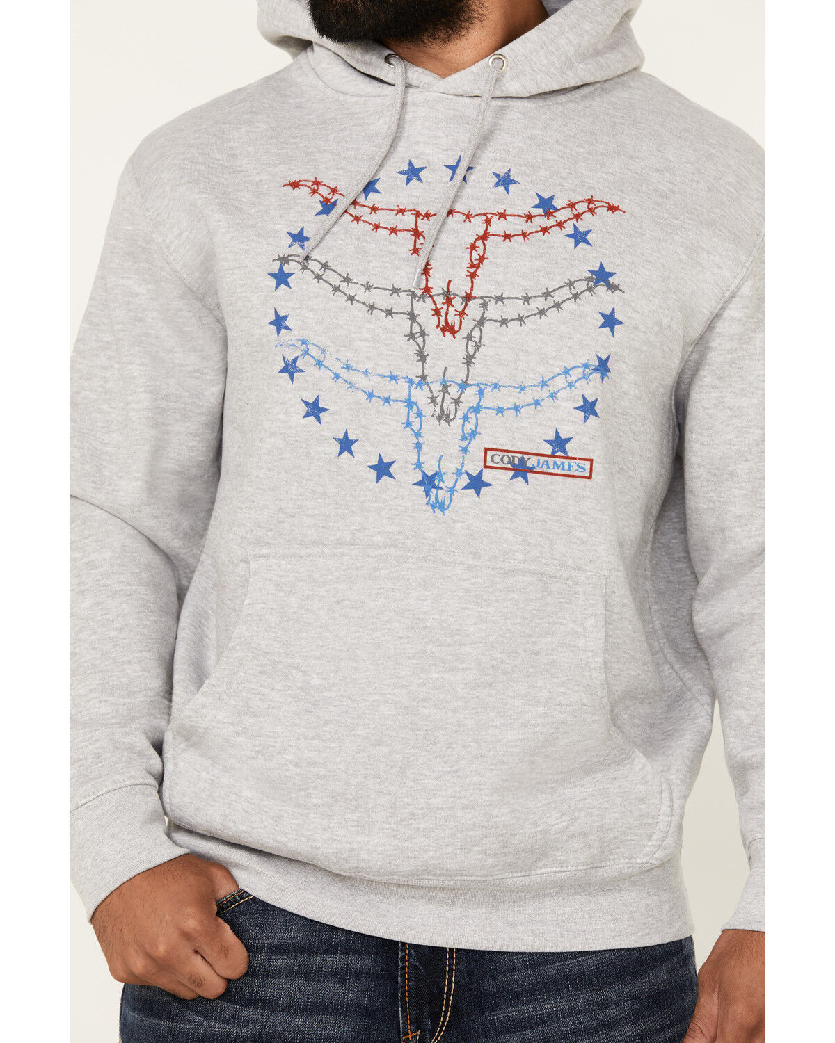 Image #3 - Cody James Men's Barbed Wire Triple Steer Head Hooded Sweatshirt, Light Grey, hi-res